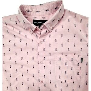 Molokai Surf Co. Men's Pink Short Sleeve Pineapple Print Shirt Size Large Cotton